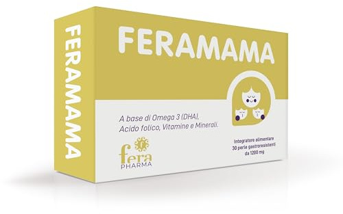 Fera Pharma Feramama - Integratore Alimentare a base di Omega 3, Acido Folico, Ferro, Vitamine e Minerali - Per Gravidanza e Allattamento, 30 Perle gastroresistenti