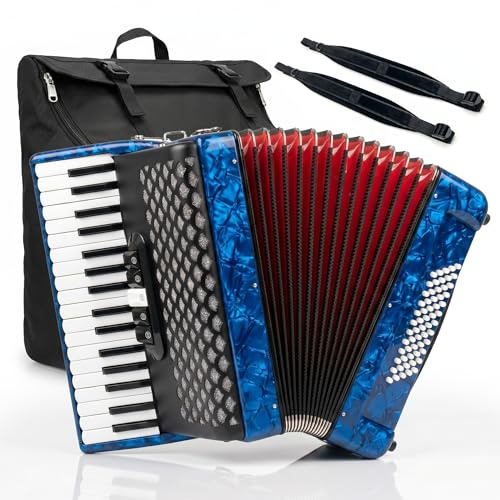 PYY 34-Key 60-Bass Piano Accordion - 34 Keys Accordions for Adults W/ 60 Bass, 5 Treble Registers, Adults Accordion Acordeón Acordeones Para Adultos Instrument for Beginner W/Backpack, Straps (Blue)