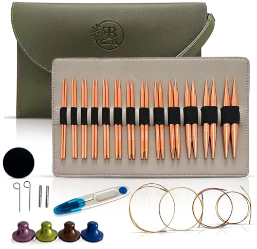 Fusion Bliss Interchangeable Circular Knitting Needles Set - 13 Pairs Rose Gold Metal Knitting Needles (3-10mm), 4 Cables & Leather Case - Premium Knitting Needles Set for Beginners & Experts