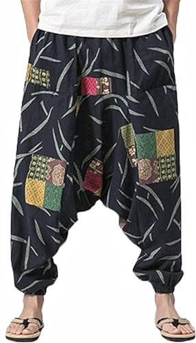 perdontoo Mens Womens Harem Pants Loose Fit Boho Yoga Hippie Aladdin Drop Crotch Trousers (32, Style 2)