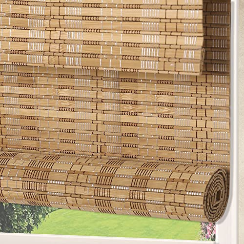 LANTIME Wood Window Blinds Shades, Bamboo Light Filtering Roller Shades, Easy Installation for Home and Garden, Pattern 1