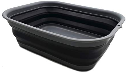 SAMMART 12L Collapsible Tub - Foldable Dish Tub - Portable Washing Basin - Space Saving Plastic Washtub (Grey/Black)