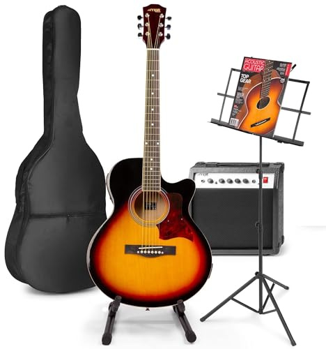 MAX ShowKit Guitare Électrique Acoustique avec Guitare et Pupitre - Sunburst, Idéal pour Débuter la Guitare