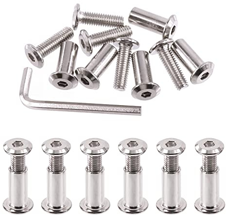 Swpeet 25Pcs M6x20mm Nickel Plated Sliver Binding Screws Hex Drive Socket Cap Bolts Barrel Nuts Assortment Kit with 1Pcs Allen Wrench, Screw Post Fit for Furniture Countsunk Belt