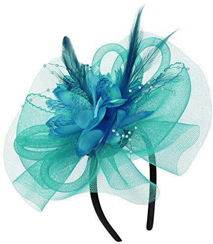 Fascinator Hat Headband Feather Mesh Flower Party Headwear Vintage Ascot Hats Burlesque Flower Derby Hat with Clip Hairband Women Ladies Cocktail Tea Party Wedding Halloween Accessories