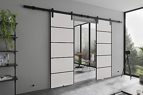 KIER FURNITURE AURA DUO PLUS Schiebetüren – Schiebetür Komplettset Schiene Komplettset Mit Tür – Zimmertüren Mit Zarge Komplett - B152xH205xT1,6 cm - Weiß