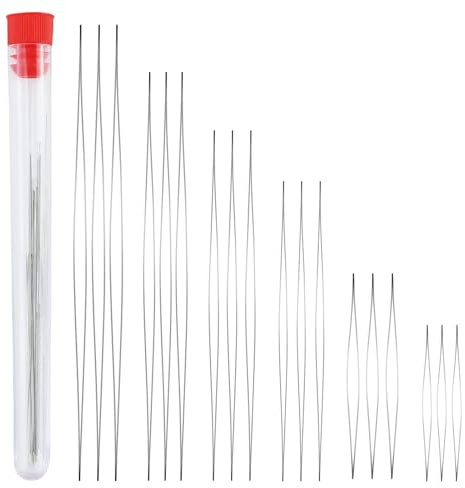 18 aghi per perline, 6 misure, occhio grande, bottiglia inclusa, per infilare perline, aghi da cucito in acciaio inox