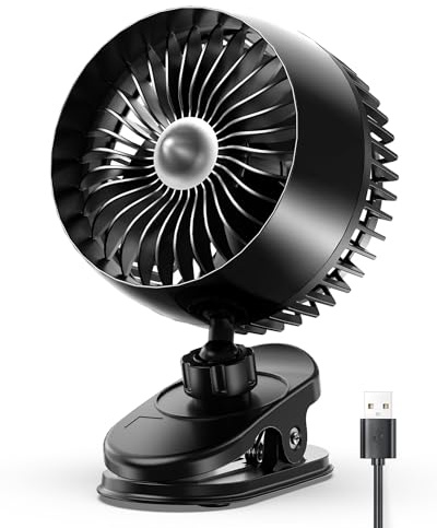 Koonie USB Clip on Fan, Strong Wind Ultra Quiet Small Desk Fan with Strong Clamp, More Than 360° Adjustable, 3 Speeds USB-C Corded Powered, Mini Personal Fan for Home Office Desktop Black