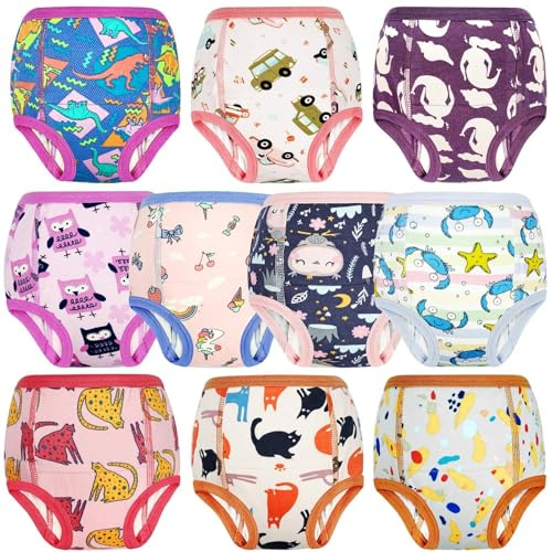 FLYISH DIRECT Calzones de entrenamiento para niño, Ropa interior de entrenamiento para niños y niñas de 100% algodón, Reutilizables, 10 paquetes, 5 años