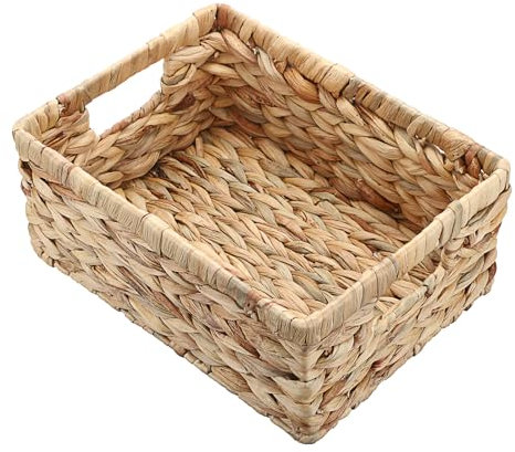 TOLIDA Jacinto de agua Cesta de almacenamiento tejida con asa, Cesta de estantería trenzada natural, impermeable, Almacenamiento de ropa, ropa de cama, fruta, cerveza, juguetes, Papeles bienes vivos