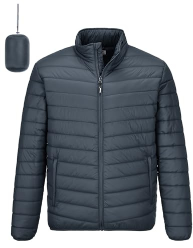 Outdoor Ventures Herrjacka, lätt varm övergångsjacka, herr, höst/vinter, dunjacka, fickförvaring, design, vattentät lämplig för utomhus, fritid, vandring, Mörkgrå, S
