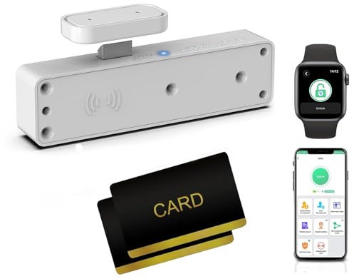 Cabinet Lock RFID Card NFC eLinkSmart Slim Hidden Double-Layer Drawer Lock Child Safety Cupboard Door Lock for Liquor File Kitchen Pantry Furniture Support Phone or Watch App No Drilling White