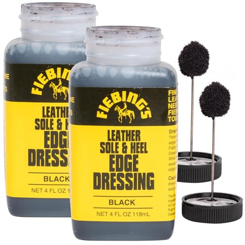 Fiebing's Medicazione per suola e tallone in pelle nera (confezione da 2 pezzi, 4 Fl Oz ciascuna) – Lucidatura per scarpe per suole e tacchi in pelle – Fornisce una finitura protettiva – Include