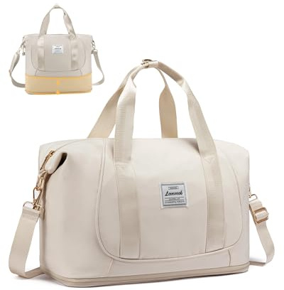 LOVEVOOK Ryanair handbagage, expanderbart handbagage, väska för flygplan, vikbar liten resväska cabin travel bag weekender carry on bagage för kvinnor och män, Beige, 40x20x25cm, modern
