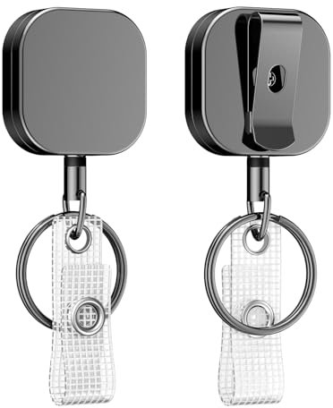Uniclife Paquete de 2 llaveros retráctiles de metal resistente, carrete retráctil para insignia llavero de carcasa de metal con resorte de acero inoxidable 60 cm clip de cinturón de cuerda