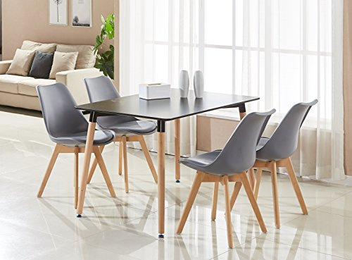 P&N Homewares Rectangular Dining Room Table Set for 4 - Wooden Dining Table & Dining Room Chairs Set of 4 with Cushions - PU Padded Seat w/Solid Wood Legs - Modern Scandinavian Dining Set
