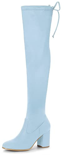 Allegra K Women's Round Toe Chunky Heel Sky Blue Over the Knee High Boots 9 M US