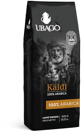 Cafe en grano natural, Ideal para cafetera superautomática, Notas dulces y aromáticas, 100% Arabica Kaldi, Tueste medio, Ubago, Paquete de 1kg