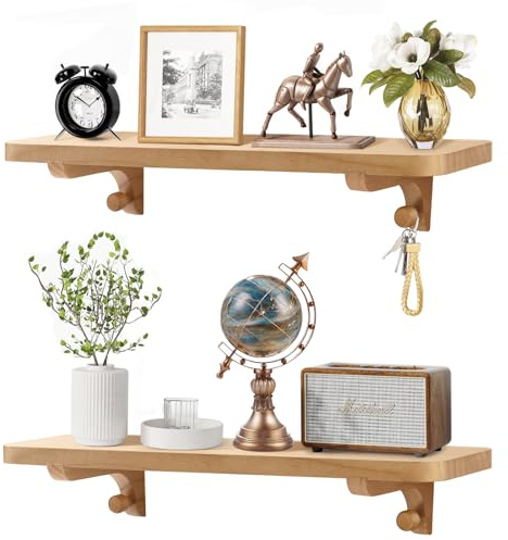 omedecal 24 Inch Wooden Floating Shelves for Wall Decor, Natural