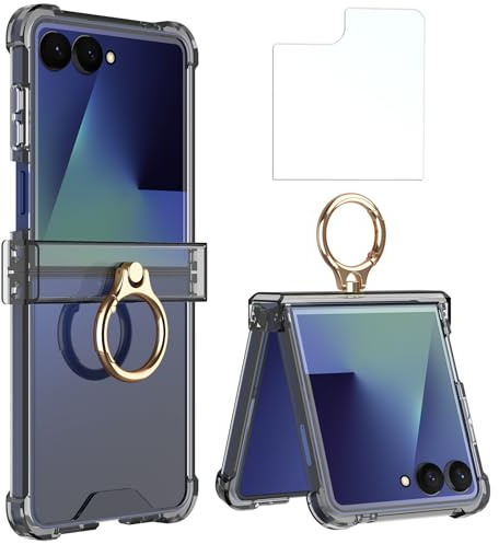 Simpeak Case Compatible with Samsung Galaxy Z Flip 7 5G, Soft Silicone Protective Cover Cases with Metal Ring Replacement for Galaxy Z Flip 7 for Women Men, Anti-Scratch,Shockproof Black