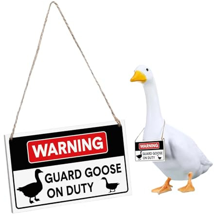 Cartello di avvertimento divertente con oche di sicurezza, realizzato in legno di pino naturale, per tutto l'anno, resistente alle intemperie