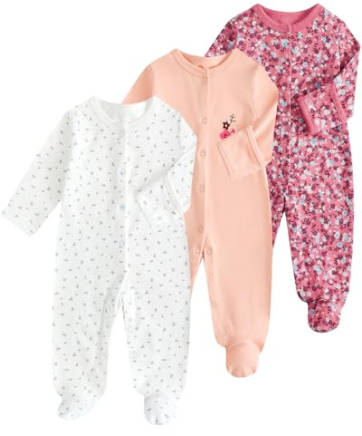 WYTbaby 3 Pack Baby Romper Cotton One Piece Newborn Jumpsuit Long Sleeve Bodysuit Baby Grows for 3-6 Months