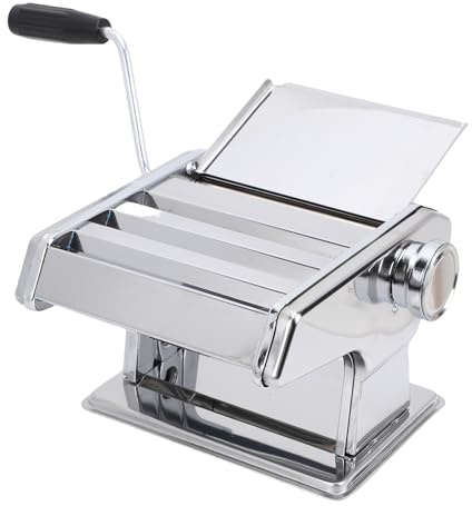 Enfmay Home Manual Dough Presser, Stainless Steel Noodle Maker Machine, Dumpling Wrapper Press with 6-Thickness Settings (0.6-4.8mm), 3 Noodle Widths (2mm/6mm/9mm), Noodle Cutter for Kitchen