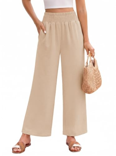 CMTOP Pantalones Mujer Verano Casuales Ligero Pantalones Anchos Fluido Pantalon Elástico Cintura Suelta Pantalone Comodo Playa Pantalón con Bolsillos