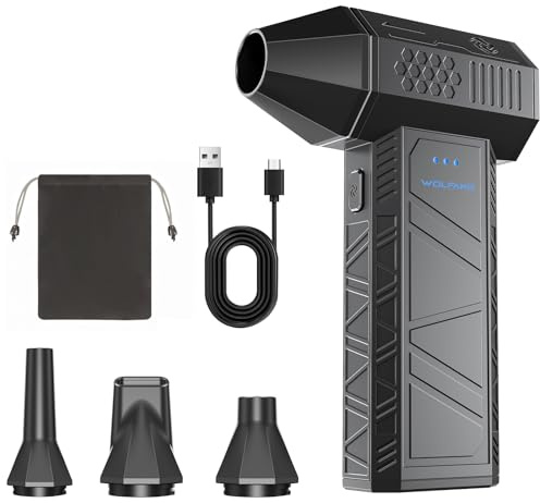 WOLFANG Soplador de aire eléctrico inalámbrico de 110000 rpm, Aire Comprimido Limpieza PC Soplador de Aire, mini soplador ajustable de 3 engranajes con carga rápida para PC, Limpieza Coche