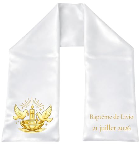 Générique Écharpe de Baptême Satiné Croix Colombe Personnalisée Fait Mains Impression Directe, Doux et Agréable à Porter, Enfant Bébé