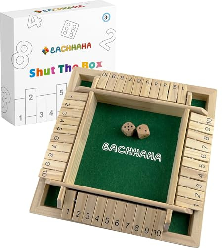 EACHHAHA Shut The Box Game 4 Player -Wooden Table Game,Dice Games,Wooden Board STEM Learning Traditional Family Game for Kids | Wooden Board STEM Learning Traditional Family Game for Kids