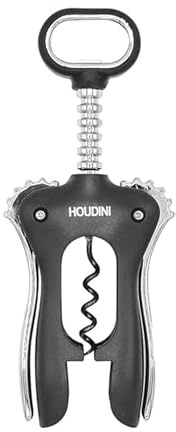 Houdini Wing Corkscrew Wine Bottle Opener, Stainless Steel Non-Stick Spiral, Dishwasher Safe, Clamps Securely onto Bottle, Will Not Crumble Corks