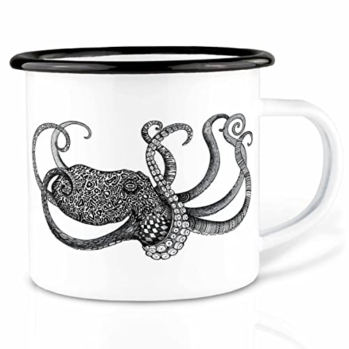Ligarti Tasse en émail | Tasse finie à la main | Design Mug | Maritime | Animaux marins