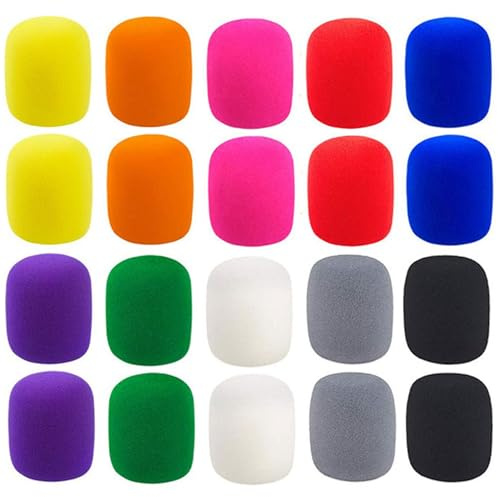 luckkyme 20 Pcs Colorful Foam Microphone Cover Top Grade Thick Handheld Stage Mic Windscreen, 10 Color