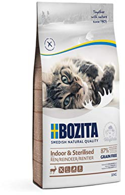 Bozita Indoor & Sterilised Katzentrockenfutter mit Rentier – 10 kg – weizenhaltiges Katzenfutter für sterilisierte Wohnungskatzen – 33 % Protein, 14 % Fett – gentechnikfrei, Alleinfuttermittel