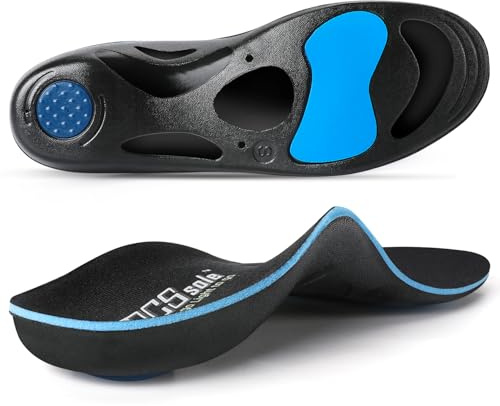 PCSsole Orthotic High Arch Support Insoles, Gel Sport Insert for Flat Feet, Plantar Fasciitis, Feet Pain, Over Pronation, Work Boots for Men and Women, Black M