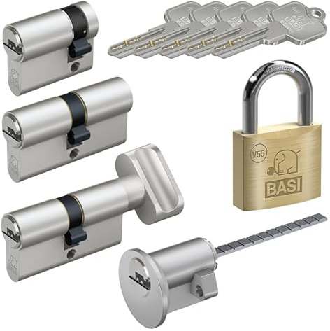 BASI | V55 Schließzylinder | gleichschließend und frei kombinierbar | Viele Längen verfügbar | Wendeschlüssel | Profilzylinder für Haus und Wohnung | Doppelzylinder N+G A:30 mm B:30 mm