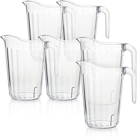 Arrow Home Products Clear Plastic Pitcher, 60 Ounce - 6 Pack Bulk Set for Bars and Restaurants - Space-Saving Stackable Design - Fill with Ice Water, Beer - Made in the USA, BPA Free, Dishwasher Safe