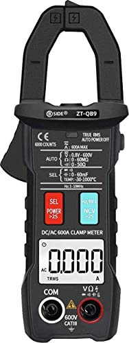 BSIDE DC AC Clamp Meter 600A True RMS Auto-Ranging 6000 Counts Multimeter Inrush Current Capacitance Temperature Live Check Voltage Tester with Flashlight