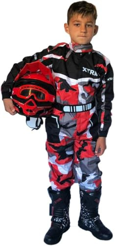 RACE JUNIOR KIDS KART SUIT New 2019 Motocross Quad MX Off Road Trials Go-Karting ATV MTB BMX Enduro Child Children Sports Racing Dirt Bike Overall Jump One Piece Suit (Camo Red,MEDIUM - 5-6 YEARS)