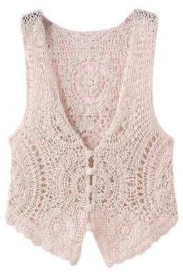 Chaleco Mujer,Chaleco De Ganchillo Floral Para Mujer, Cuello En V Blanco, Flor De Mandala Hueca, Sin Mangas, Botón Frontal Abierto, Chaleco Corto, Chal, Cárdigan De Punto, Chaleco Bohemio Hippie,