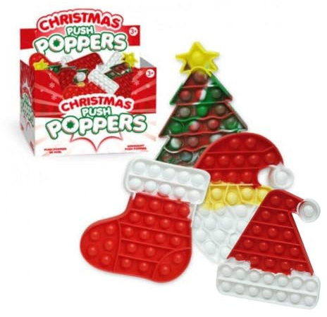 LND Gifts Christmas Design Fidget Toy Push Poppers 4 Designs to collect 1 Design sent at random, Kids Stocking Filler, Ideal Fidget Toys for Kids Pop it Fidget Toys, CPP1R