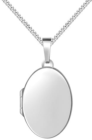 JEVELION Fotomedaillon Medaillon Anhänger für 2 Bilder 925 Silber Bild Amulett oval zum Öffnen für Damen mit Halskette und Schmuck-Etui Mit Panzerkette - Kettenlänge 60 cm.