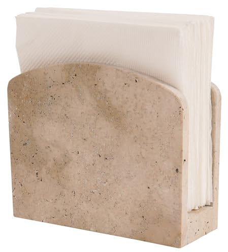 SPESHSTONES Servilletero de mármol de 16,5 cm hecho a mano con travertino para mesa, organizador de servilletas de papel de piedra para encimera de cocina y decoración de baño