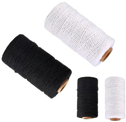 UNGFEI 4 Pack 2mm × 100m Cotton Butchers String Line, 2mm Cotton Cord Line String for Bakers, Sausage, DIY Craft Projects, Gardening, Binding Rope, Kitchen, Black & White ﻿
