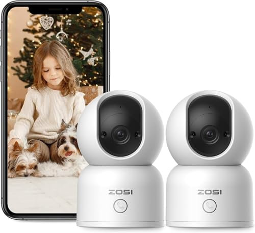 ZOSI 2K/3MP WLAN Überwachungskamera Innen, Babyphone mit Kamera, 2,4/5 GHz, 2-Wege-Audio, KI Personenerkennung & -Verfolgung, One-Touch Call, 2 Stück C518