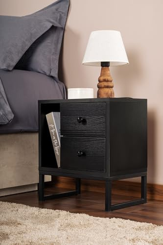 Nightstand, Wood Black, Black, 50 x 18 x 5 | Made from 100% Melamine Coated Particle Board, Thickness:18 mm | Perfect for Modern Home Office & Study Spaces, Elegant and Functional Design