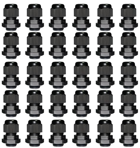 30 Pcs Cable Gland M20, IP68 Waterproof Cable Bushing, Cable Glands for Outdoor Garden Switch Box Junction Box, Plastic Nylon Cable Bushing Black