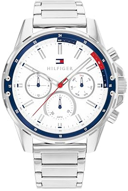Tommy Hilfiger Multi Zifferblatt Quarz Uhr für Herren mit Silbernes Edelstahlarmband - 1792242