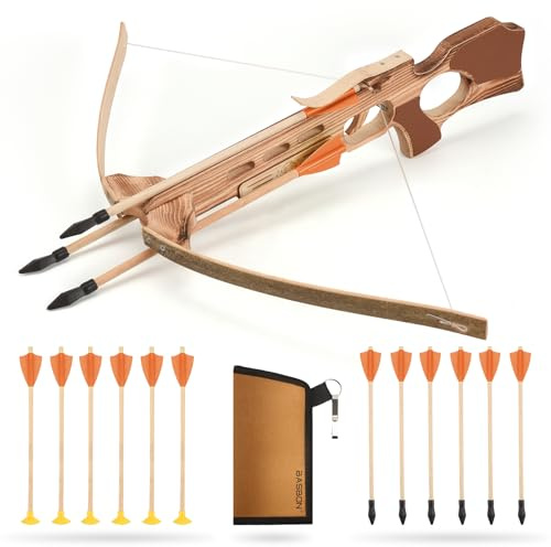 Crossbow Toy Set for Kids with 12 Wooden Arrows and Quiver, Outdoor Archery Play Set for Boys and Girls, Cross Bow Backyard Adventure & Shooting Game Toy, Orange